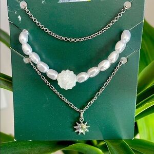Wild Fable anklets Silvertone and White beaded Layered jewelry Set New size OSFM